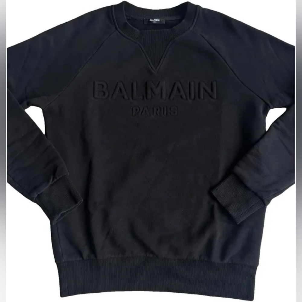 Balmain Logo Men's Black Cotton Pullover Sweater Size L